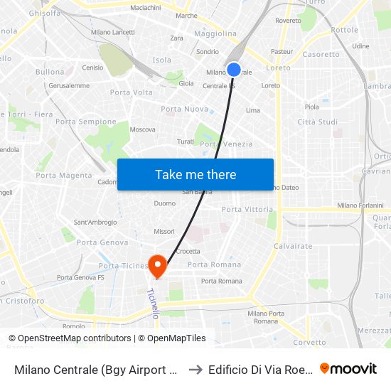 Milano Centrale (Bgy Airport Shuttles) to Edificio Di Via Roentgen map