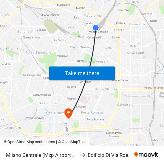 Milano Centrale (Mxp Airport Shuttles) to Edificio Di Via Roentgen map