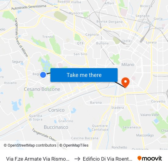 Via F.ze Armate Via Rismondo to Edificio Di Via Roentgen map