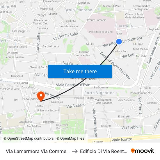 Via Lamarmora Via Commenda to Edificio Di Via Roentgen map