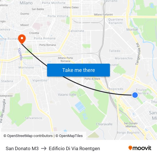 San Donato M3 to Edificio Di Via Roentgen map