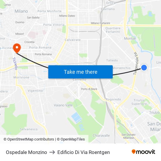 Ospedale Monzino to Edificio Di Via Roentgen map