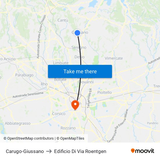 Carugo-Giussano to Edificio Di Via Roentgen map