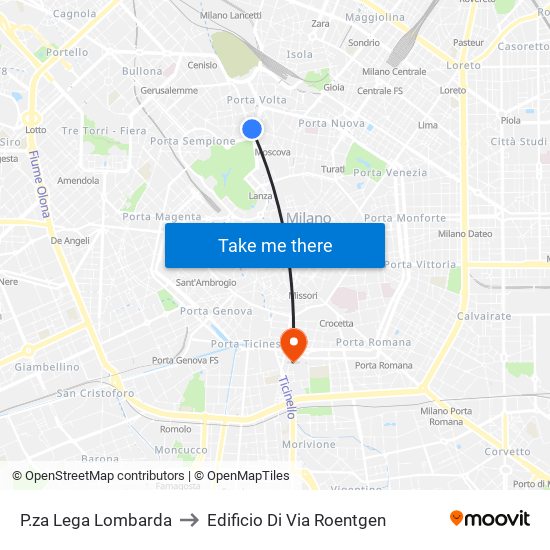 P.za Lega Lombarda to Edificio Di Via Roentgen map