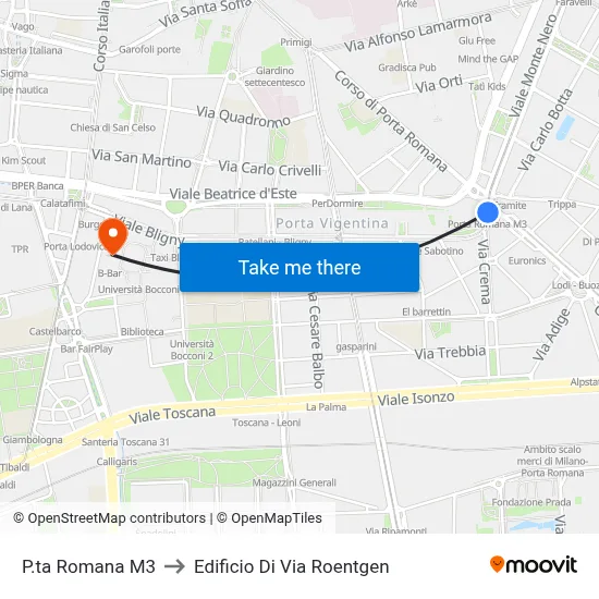 P.ta Romana M3 to Edificio Di Via Roentgen map