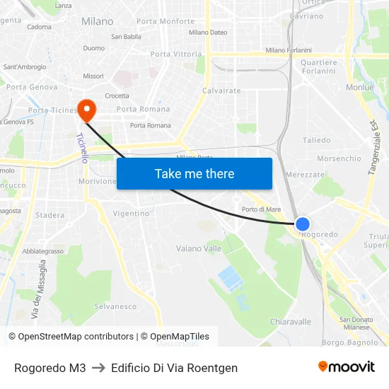 Rogoredo M3 to Edificio Di Via Roentgen map