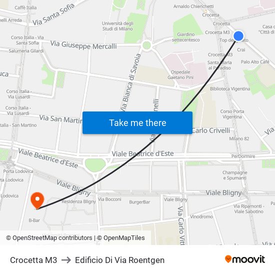 Crocetta M3 to Edificio Di Via Roentgen map