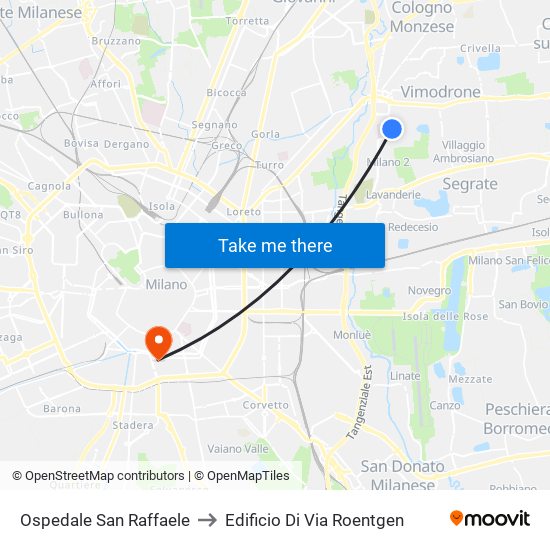 Ospedale San Raffaele to Edificio Di Via Roentgen map