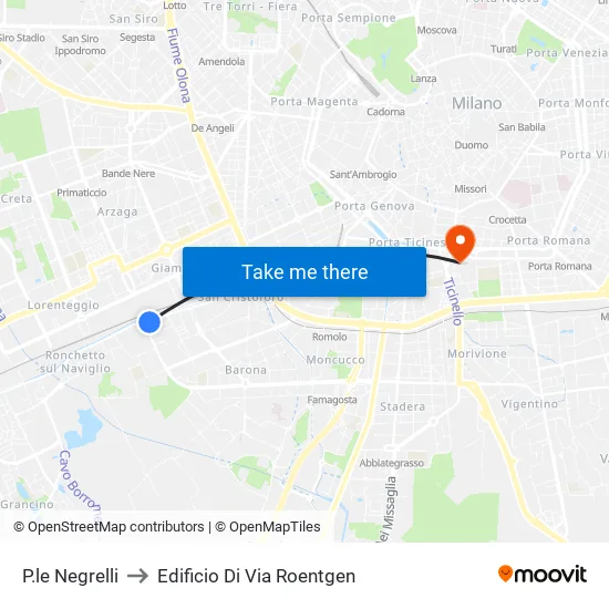 P.le Negrelli to Edificio Di Via Roentgen map