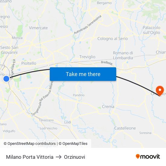 Milano Porta Vittoria to Orzinuovi map