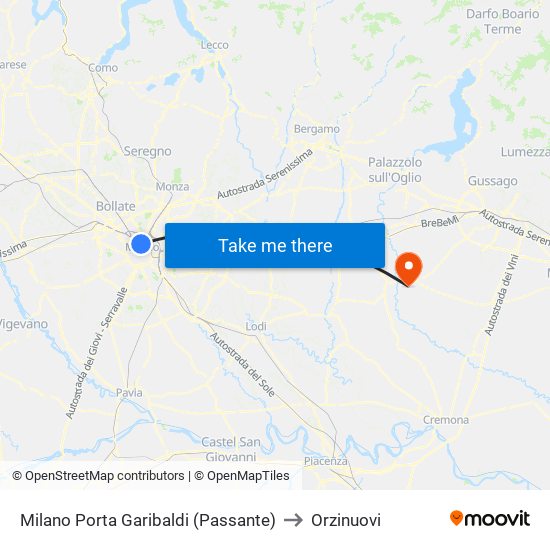 Milano Porta Garibaldi (Passante) to Orzinuovi map