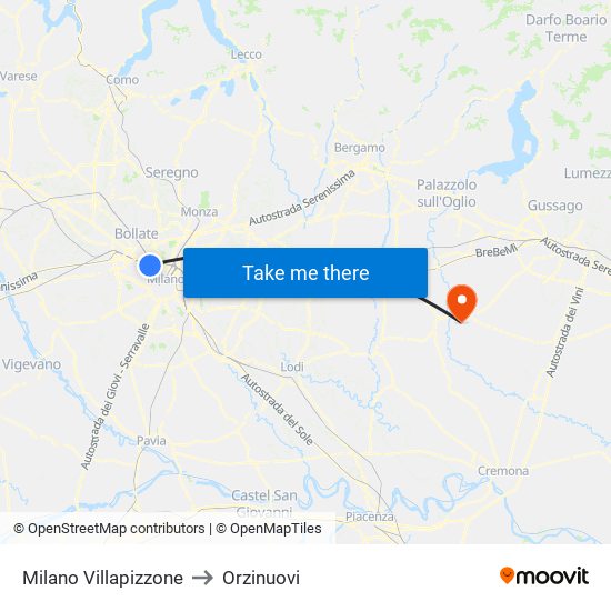 Milano Villapizzone to Orzinuovi map