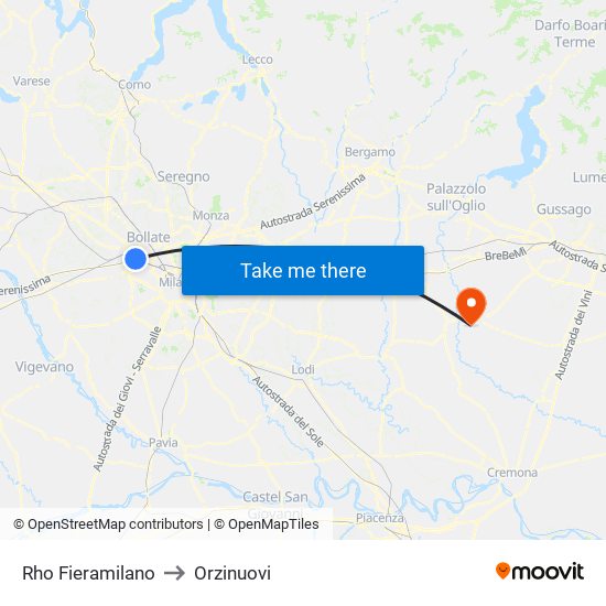 Rho Fieramilano to Orzinuovi map