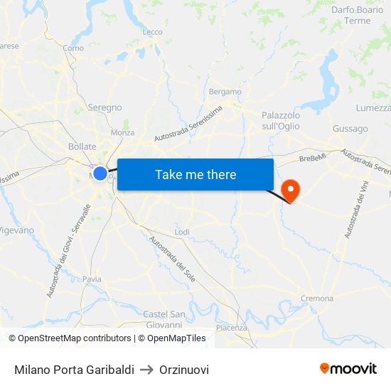 Milano Porta Garibaldi to Orzinuovi map