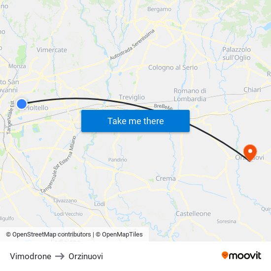 Vimodrone to Orzinuovi map