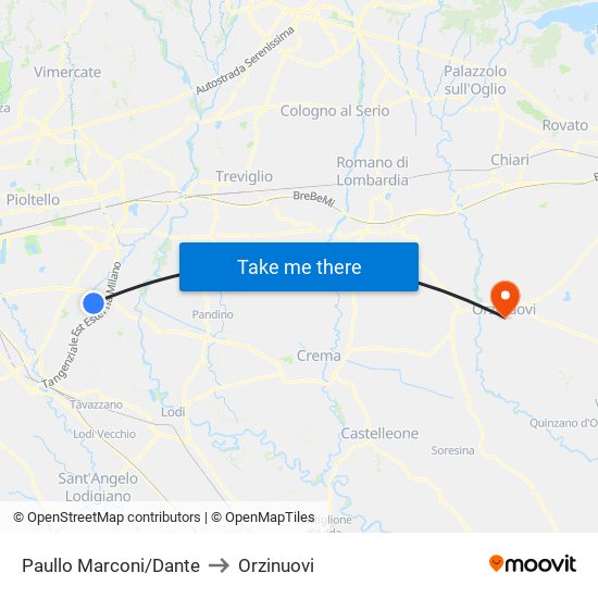 Paullo Marconi/Dante to Orzinuovi map