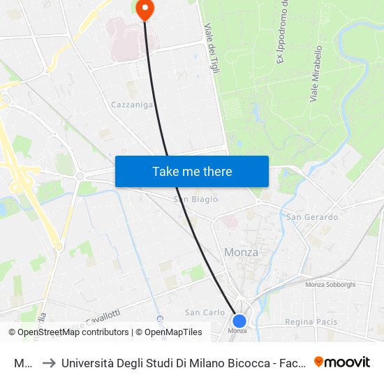 Monza to Università Degli Studi Di Milano Bicocca - Facoltà Di Medicina E Chirurgia map