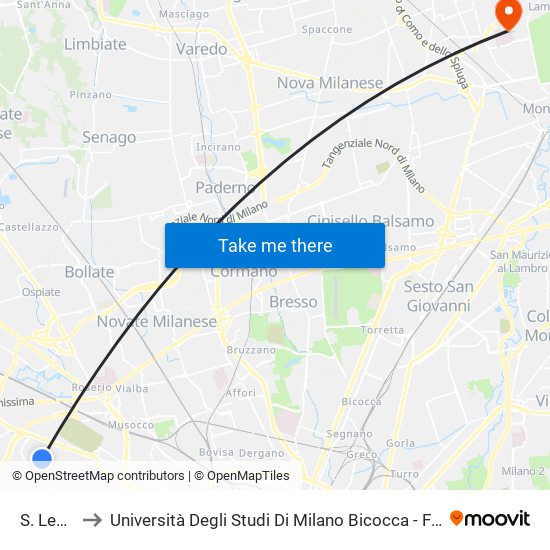 S. Leonardo to Università Degli Studi Di Milano Bicocca - Facoltà Di Medicina E Chirurgia map