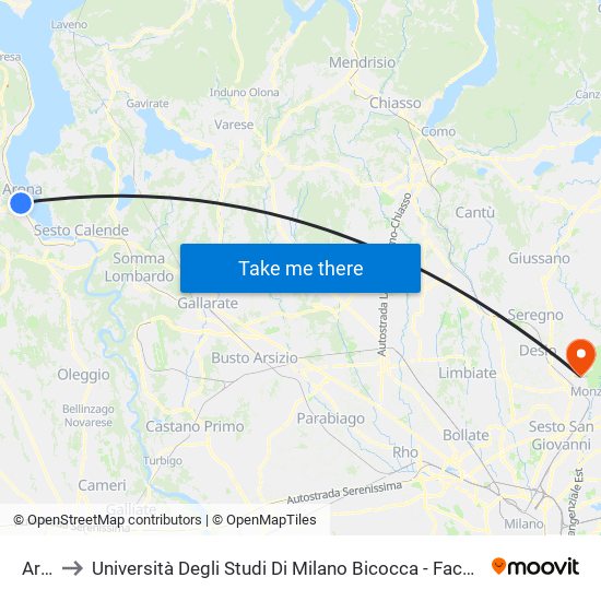 Arona to Università Degli Studi Di Milano Bicocca - Facoltà Di Medicina E Chirurgia map