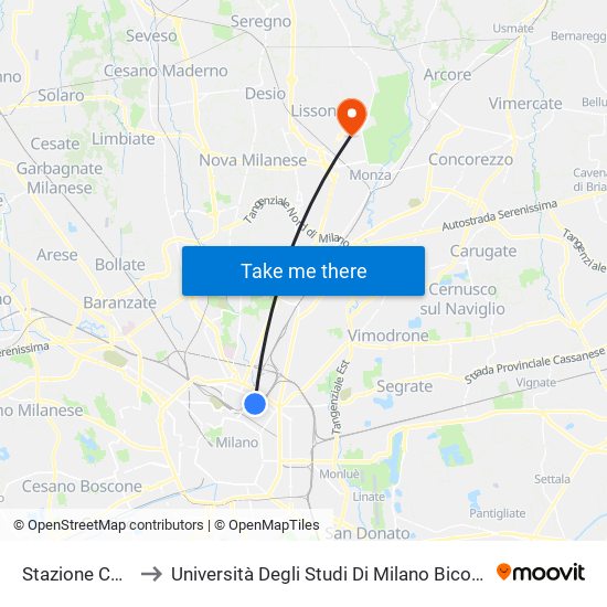 Stazione Centrale M2 M3 to Università Degli Studi Di Milano Bicocca - Facoltà Di Medicina E Chirurgia map