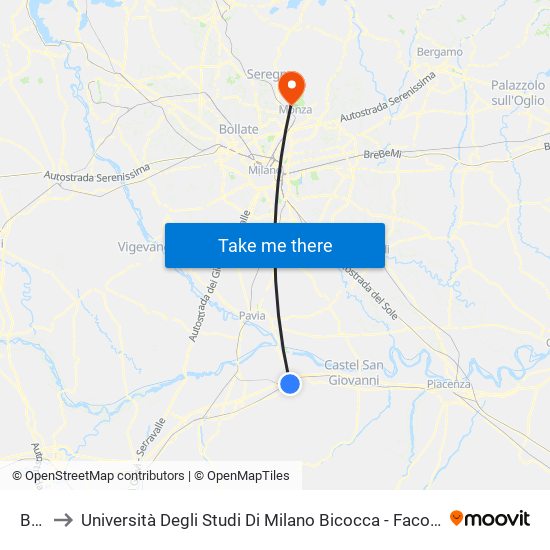 Broni to Università Degli Studi Di Milano Bicocca - Facoltà Di Medicina E Chirurgia map