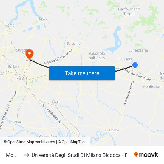 Mompiano to Università Degli Studi Di Milano Bicocca - Facoltà Di Medicina E Chirurgia map
