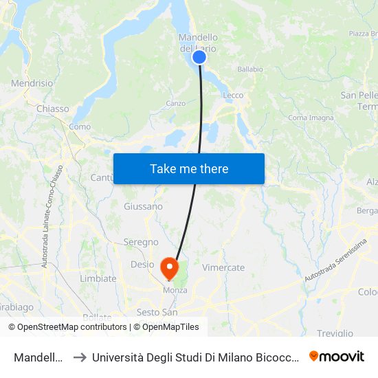 Mandello Del Lario to Università Degli Studi Di Milano Bicocca - Facoltà Di Medicina E Chirurgia map