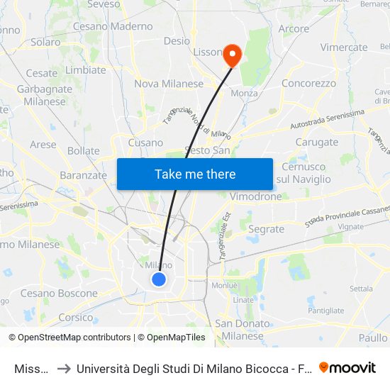 Missori M3 to Università Degli Studi Di Milano Bicocca - Facoltà Di Medicina E Chirurgia map