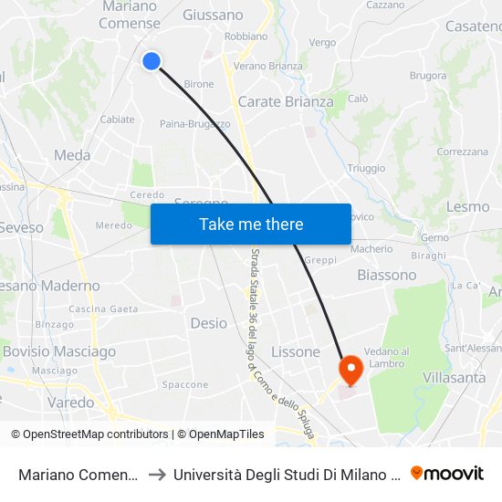 Mariano Comense Isonzo/Don Minzoni to Università Degli Studi Di Milano Bicocca - Facoltà Di Medicina E Chirurgia map