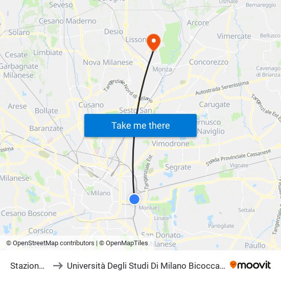 Stazione Forlanini to Università Degli Studi Di Milano Bicocca - Facoltà Di Medicina E Chirurgia map