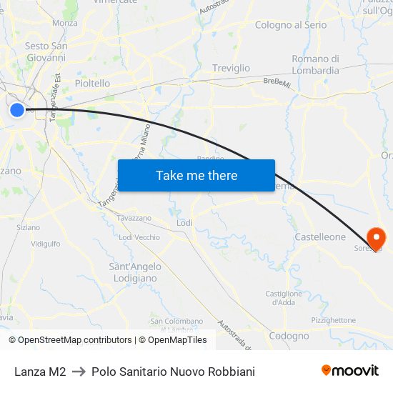 Lanza M2 to Polo Sanitario Nuovo Robbiani map