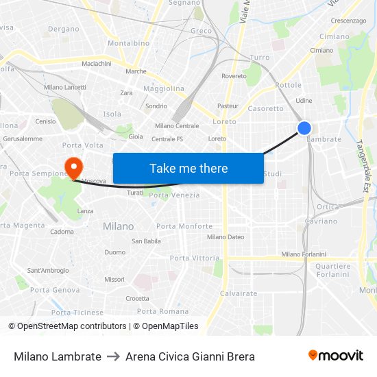 Milano Lambrate to Arena Civica Gianni Brera map