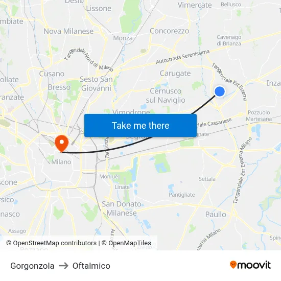 Gorgonzola to Oftalmico map