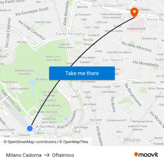 Milano Cadorna to Oftalmico map