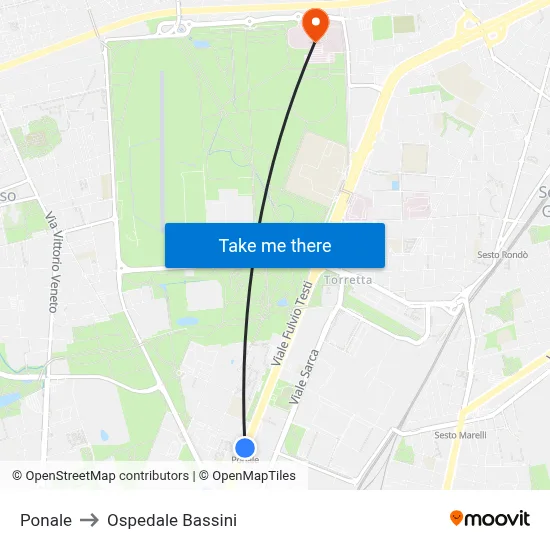 Ponale to Bassini Hospital map