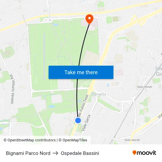 Bignami North Park to Bassini Hospital map