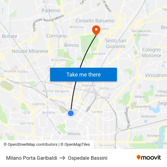Milano Porta Garibaldi to Bassini Hospital map