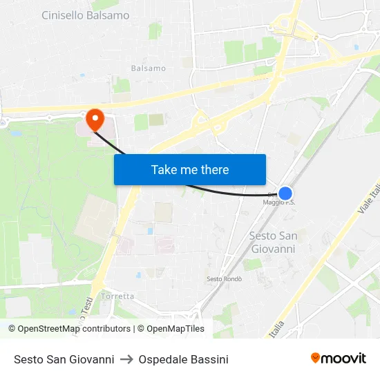 Sesto San Giovanni to Bassini Hospital map