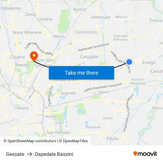 Gessate to Ospedale Bassini map