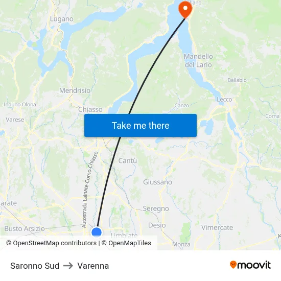 Saronno South to Varenna map