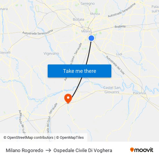 Milano Rogoredo to Ospedale Civile Di Voghera map