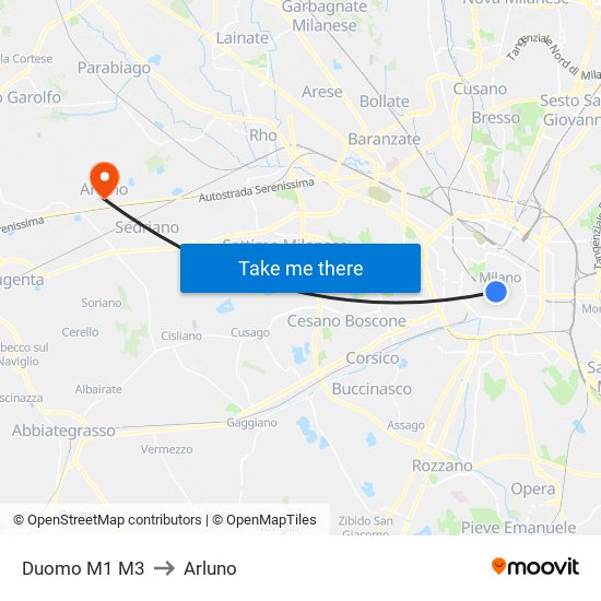 Duomo M1 M3 to Arluno map