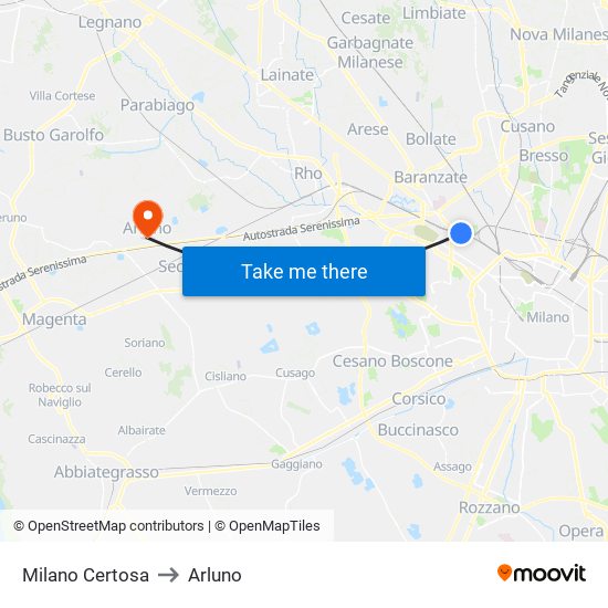 Milano Certosa to Arluno map