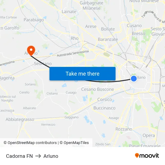 Cadorna FN to Arluno map