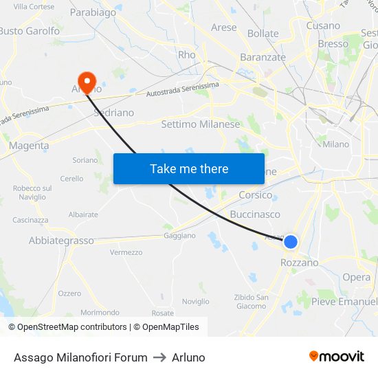 Assago Milanofiori Forum to Arluno map