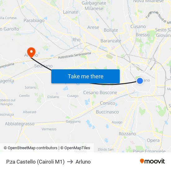 P.za Castello (Cairoli M1) to Arluno map