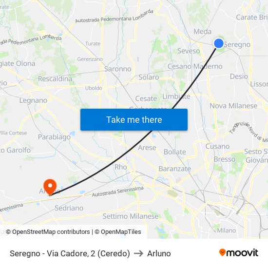 Seregno - Via Cadore, 2 (Ceredo) to Arluno map