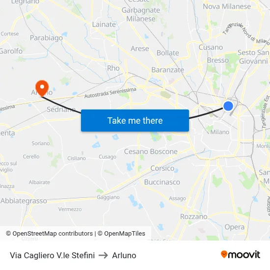 Via Cagliero V.le Stefini to Arluno map