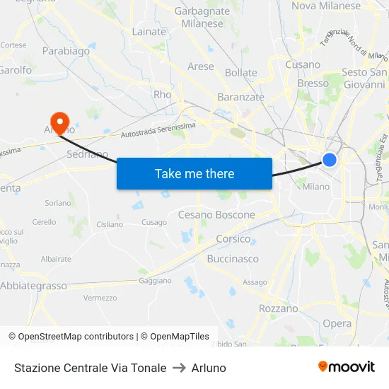 Stazione Centrale Via Tonale to Arluno map