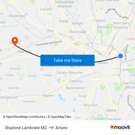 Stazione Lambrate M2 to Arluno map